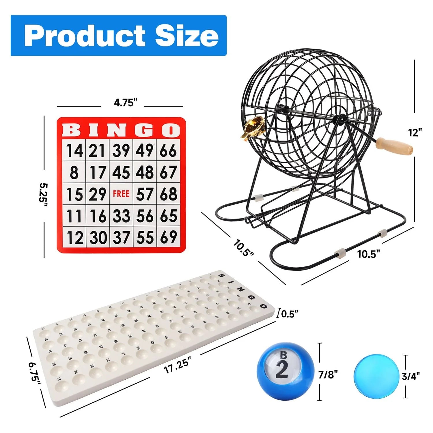 GSE Games & Sports Expert Deluxe Bingo Game Set with Black Bingo Cage, Plastic Masterboard, Bingo Balls, Bingo Cards and Bingo Chips. Great for Kids, Adults and Family Party