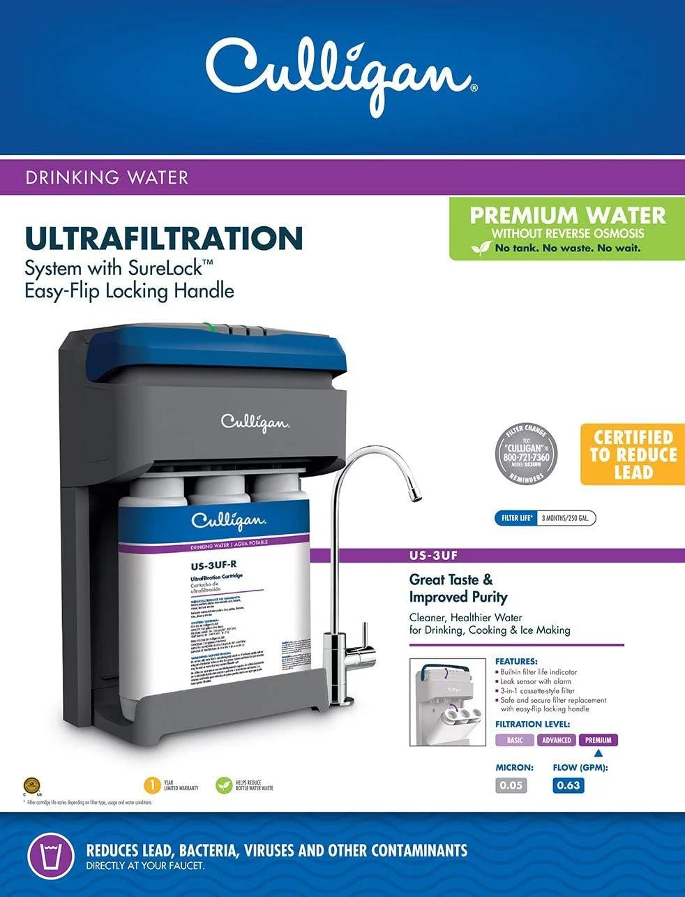 Culligan US-3UF-R Under-Sink Drinking Water Filter Replacement Cartridge, 2 Count Pack of 1, White