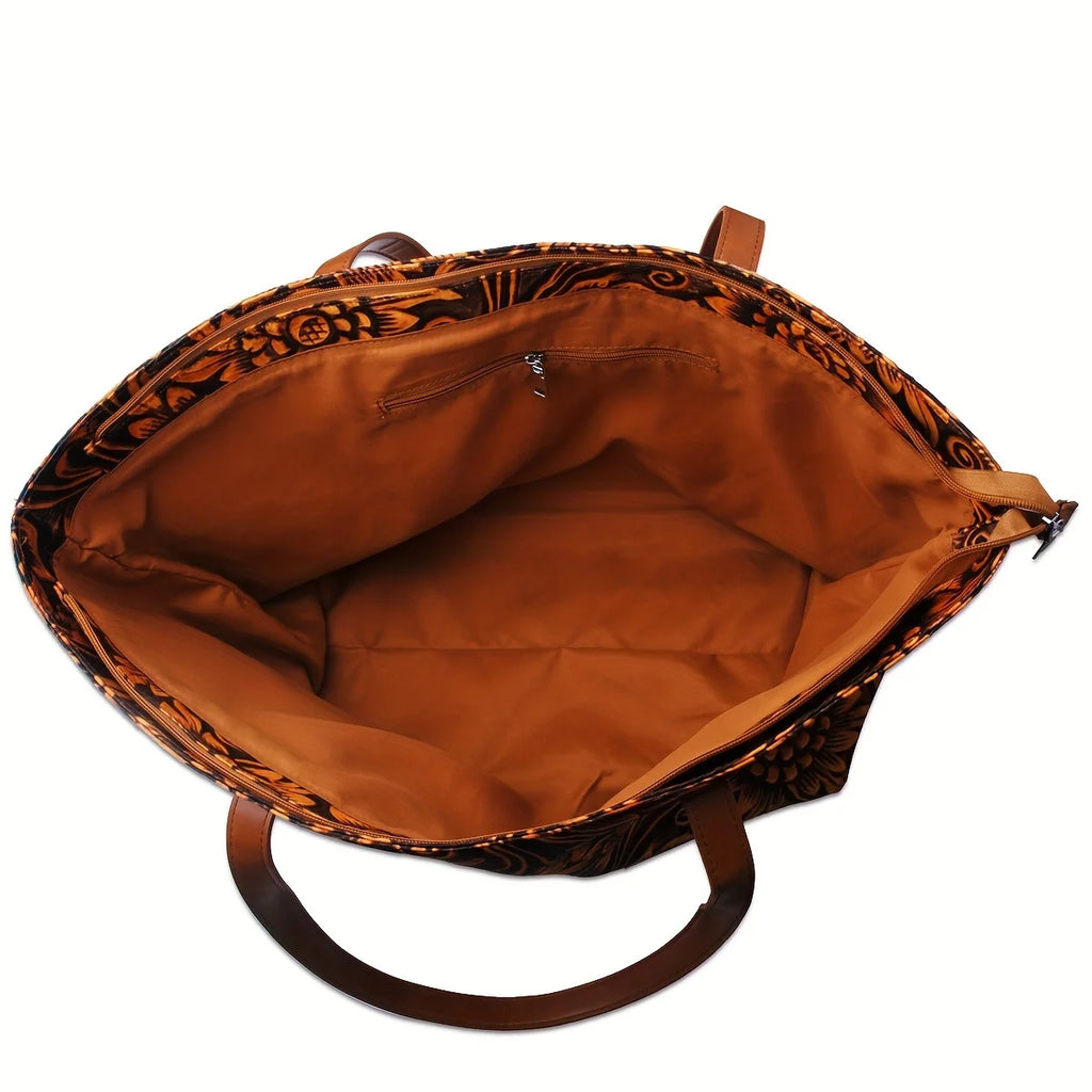 MICHROE Flower Embossed Tote Bag  Luxury Large Capacity Handbag  Women‘s Canvas Shoulder Bag Work Travel Weekender Overnight Bag