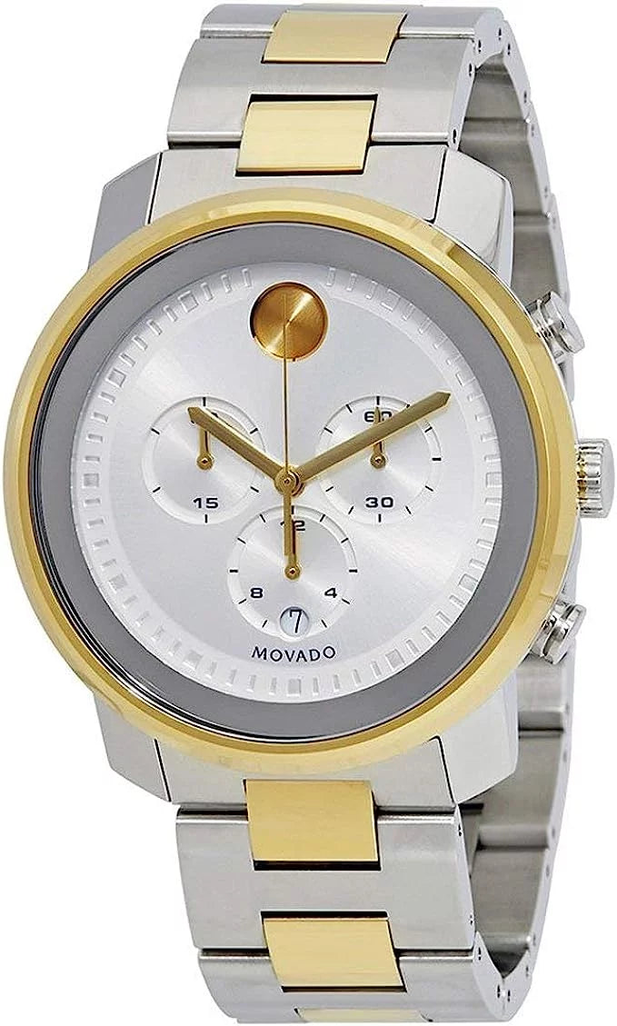 Movado Men's BOLD Metals Chronograph Watch with Printed Index Dial, Silver/Grey/Gold (3600432)