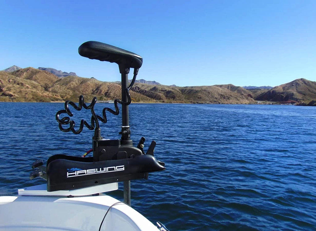 HASWING OUTDOOR Electric Trolling Motor 12V 55LB 48 Inch Shaft Cayman B Bow Mount Boat Fishing Saltwater Freshwater with Remote Control and Quick Release Bracket