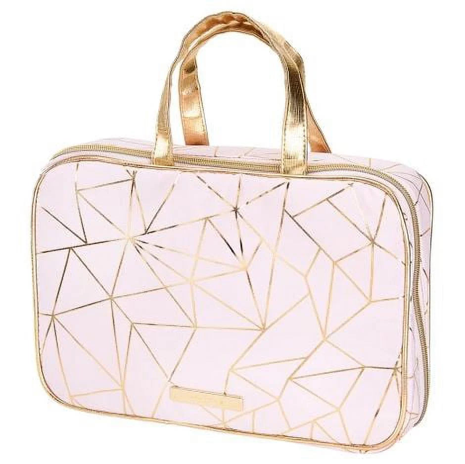 Tartan + Twine Gold Foil Pink Geo Zip Beauty Cosmetic Bag 3-Piece Deluxe Weekender Set, 1 CT