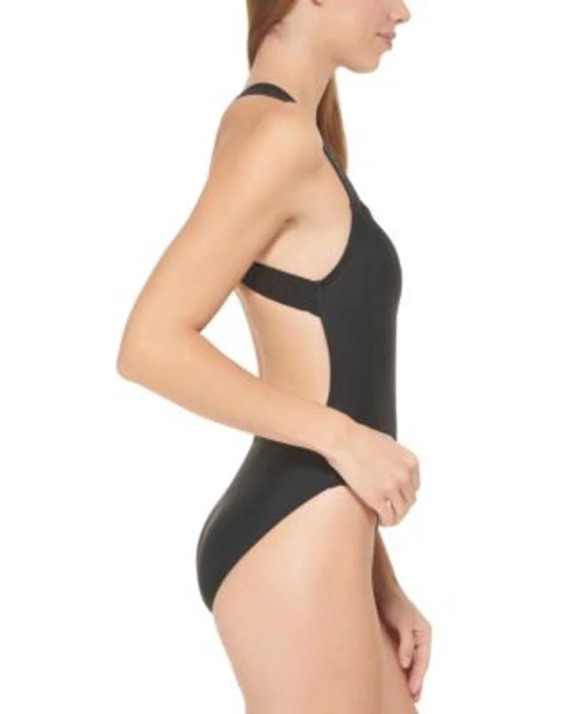 DKNY BLACK Logo Cross-Back One-Piece Swimsuit, US Large