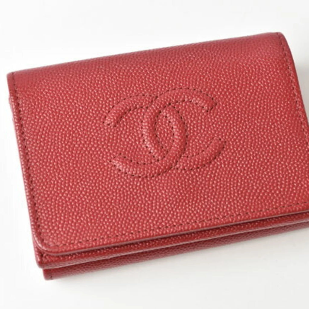 Secondhand Chanel wallet CHANEL here mark caviar skin dark red (Like New)