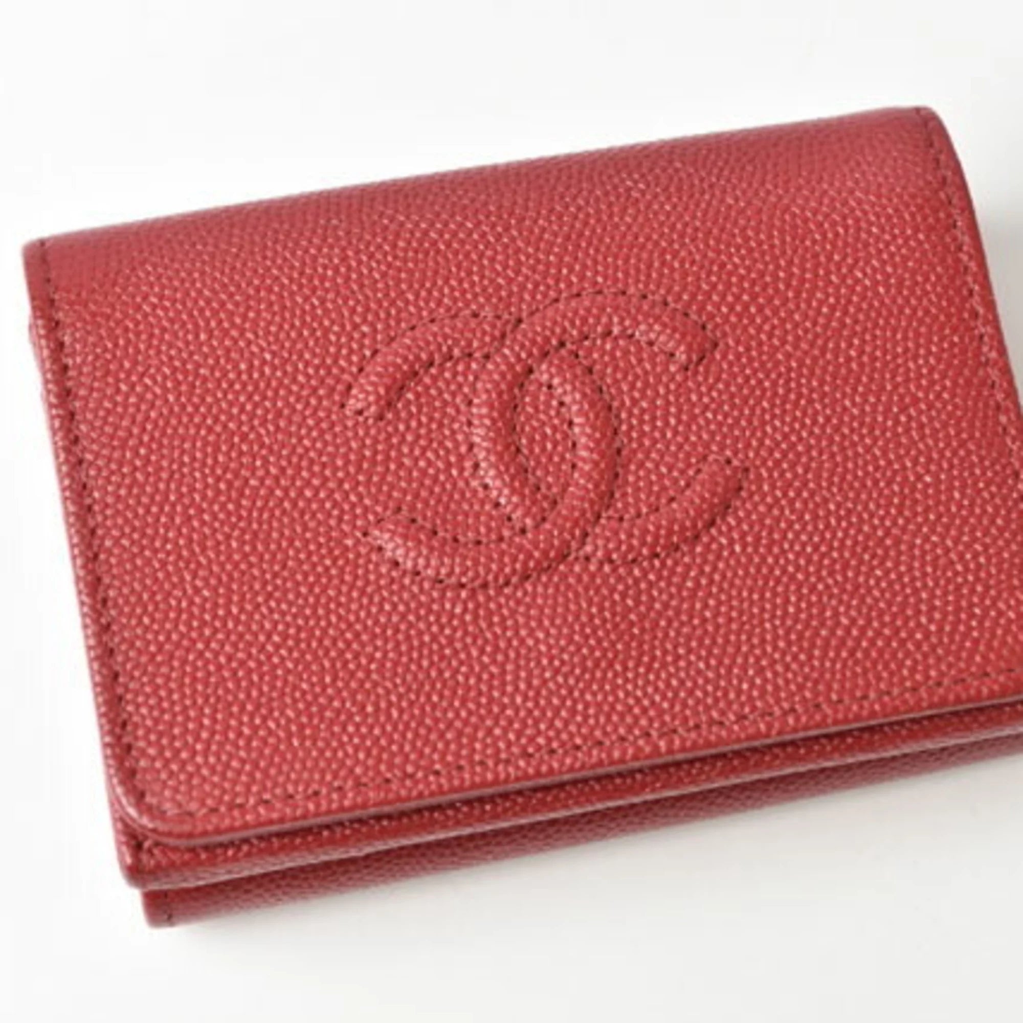 Secondhand Chanel wallet CHANEL here mark caviar skin dark red (Like New)