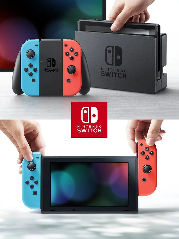 New Nintendo Switch Neon Red/Blue Joy-Con Improved Battery Life Console Bundle with Animal Crossing: New Horizons NS Game Disc