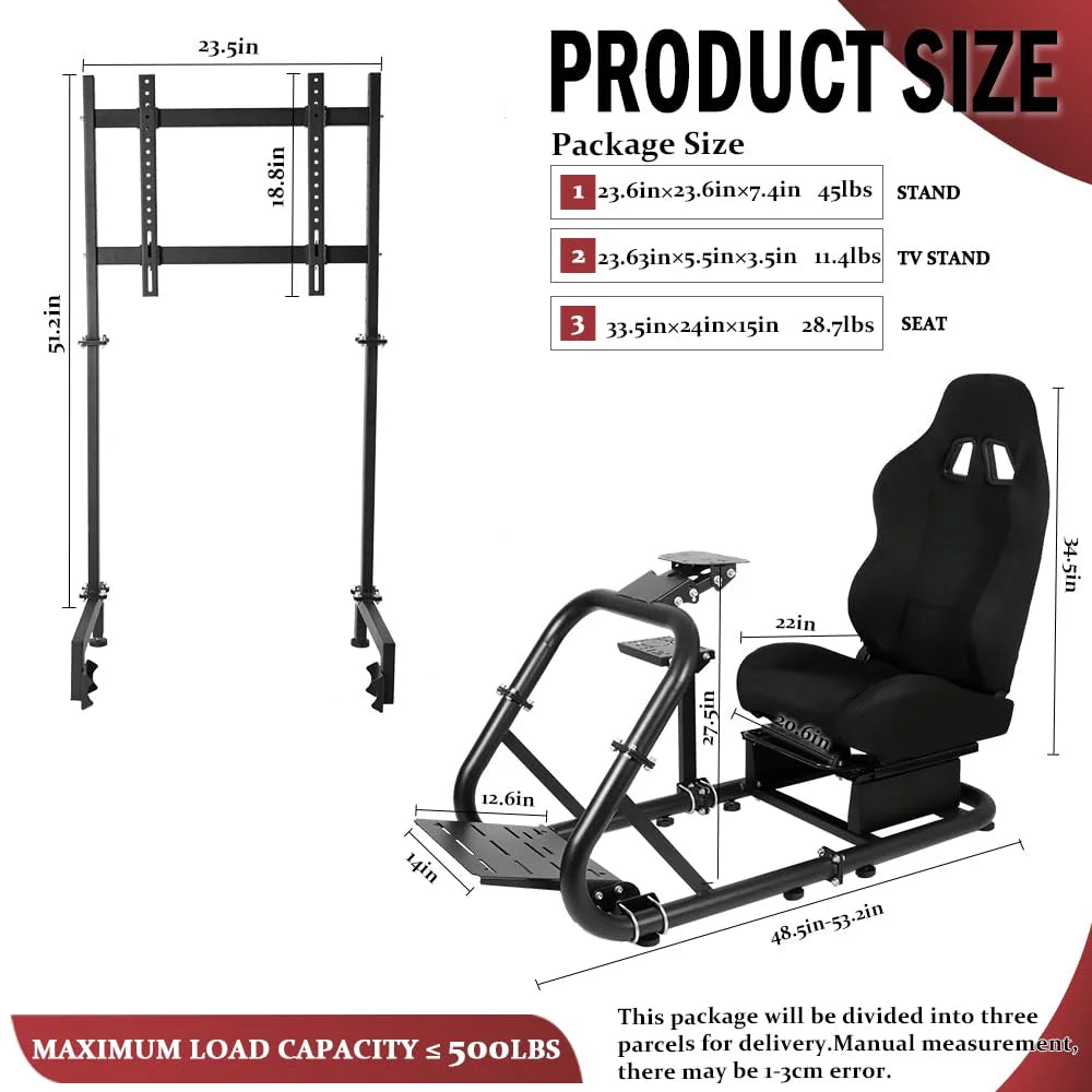 Supllueer G29 Racing Sim Cockpit with TV Stand & Seat Fit Logitech G923 G920 Fanatec Thrustmaster