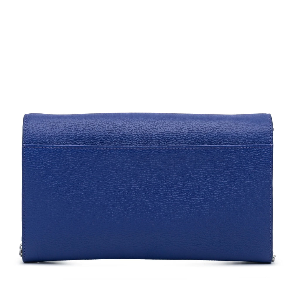 Previously Owned Authenticated MCM Studded Patricia Wallet on Chain Calf Leather Blue Crossbody Bag Unisex (Good)