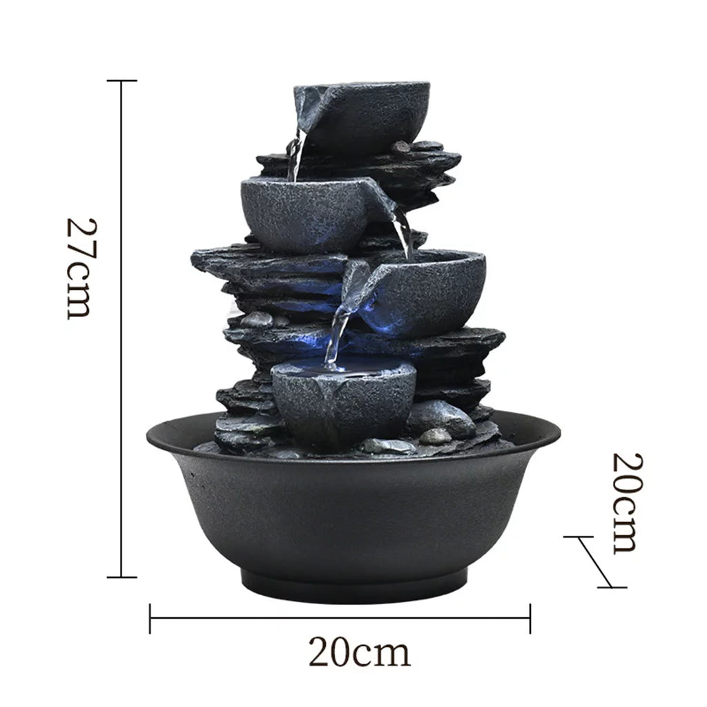 Tabletop Water Fountain with s Feng Shui Outdoor Waterfall Landscape Home Bedroom , E
