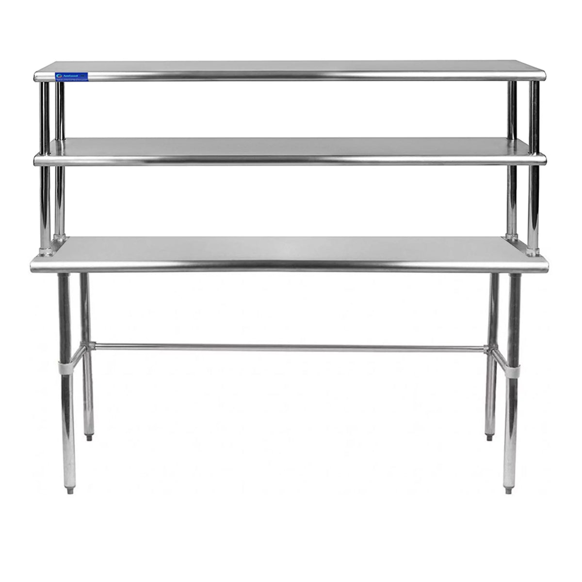 24" x 72" Open Base Rust-resistant Metal Work Table With 12" Wide Double Tier Overshelf | Metal Kitchen Prep Table & Shelving Combo