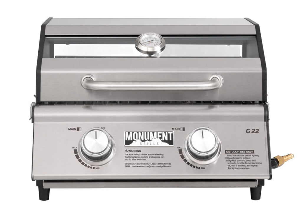 Monument Grills Portable 2-Burner Tabletop Propane Gas Grill in Corrosion-free Alloy with Locking Clearview Lid