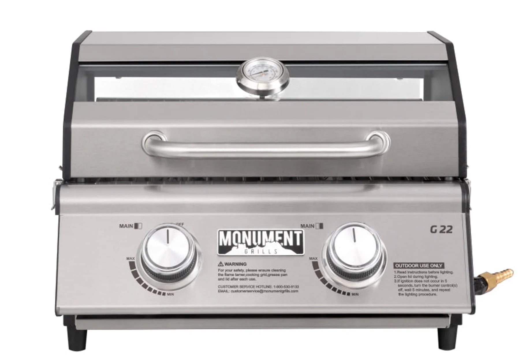 Monument Grills Portable 2-Burner Tabletop Propane Gas Grill in Corrosion-free Alloy with Locking Clearview Lid