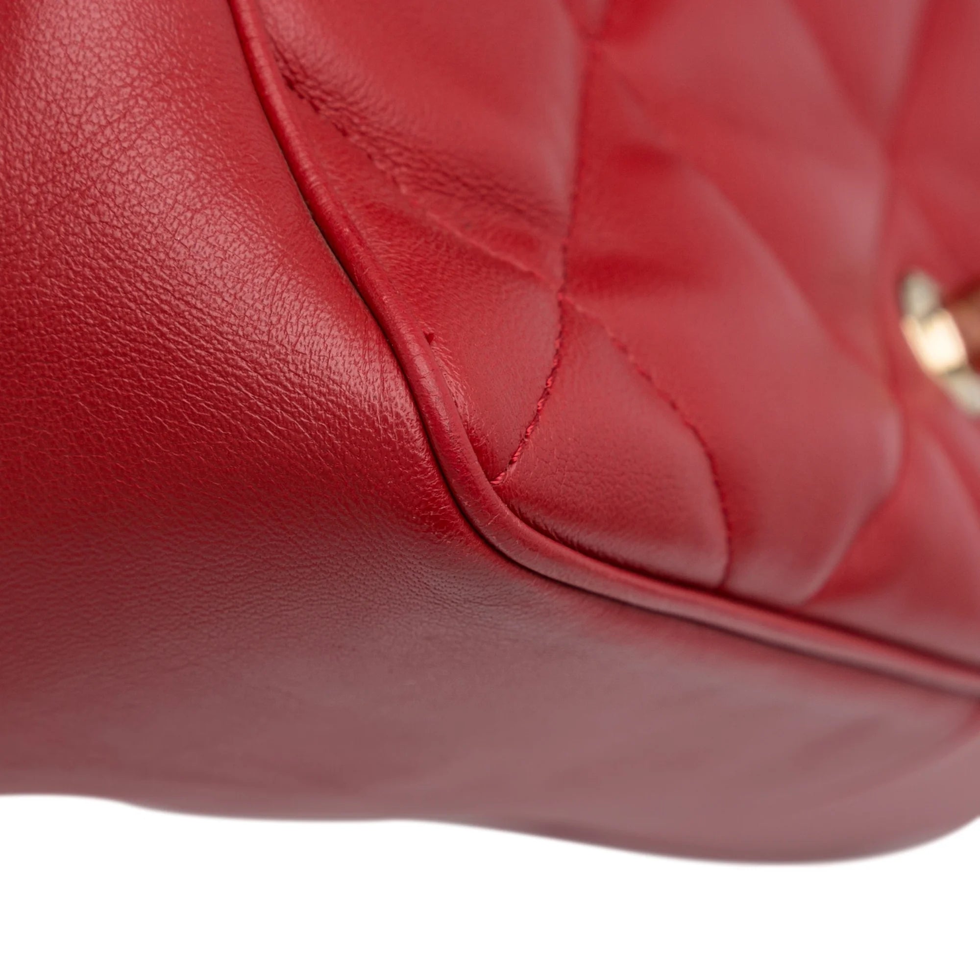 Previously Owned Authenticated Chanel Small Easy Carry Flap Bag Lambskin Leather Red Satchel Unisex (Good)