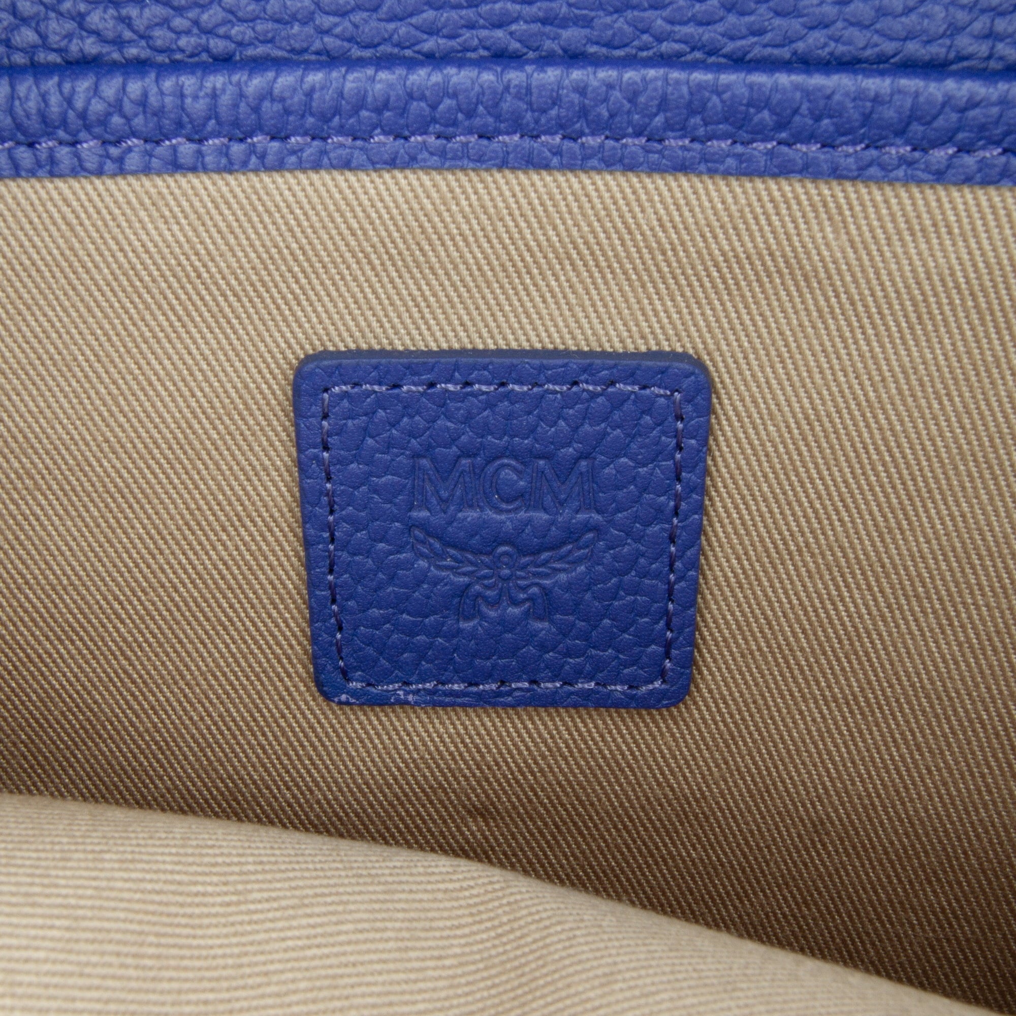 Previously Owned Authenticated MCM Studded Patricia Wallet on Chain Calf Leather Blue Crossbody Bag Unisex (Good)