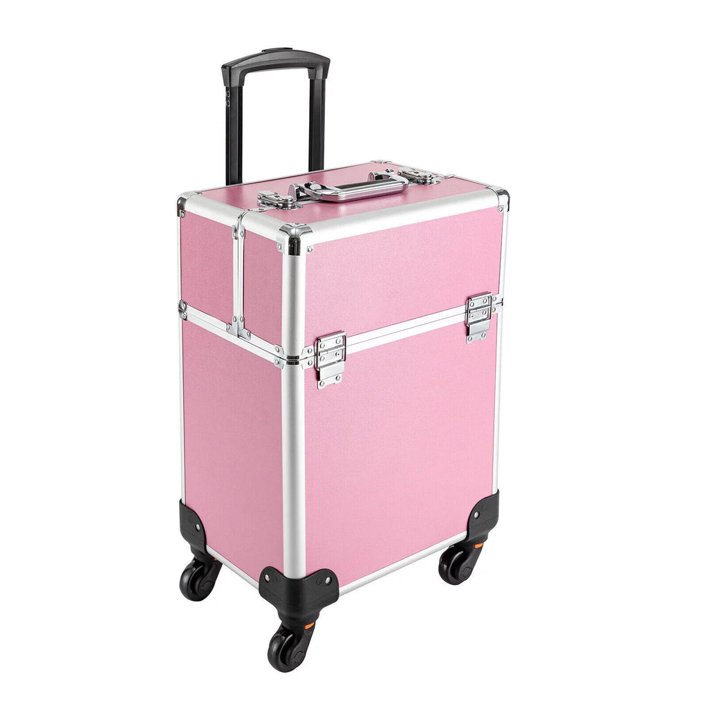 Miumaeov Rolling Makeup Train Case Cosmetic Trolley Cosmetic Case Professional Large Storage Organizer Salon Barber Case Travel Adjustable Dividers for Beauty Personal Care