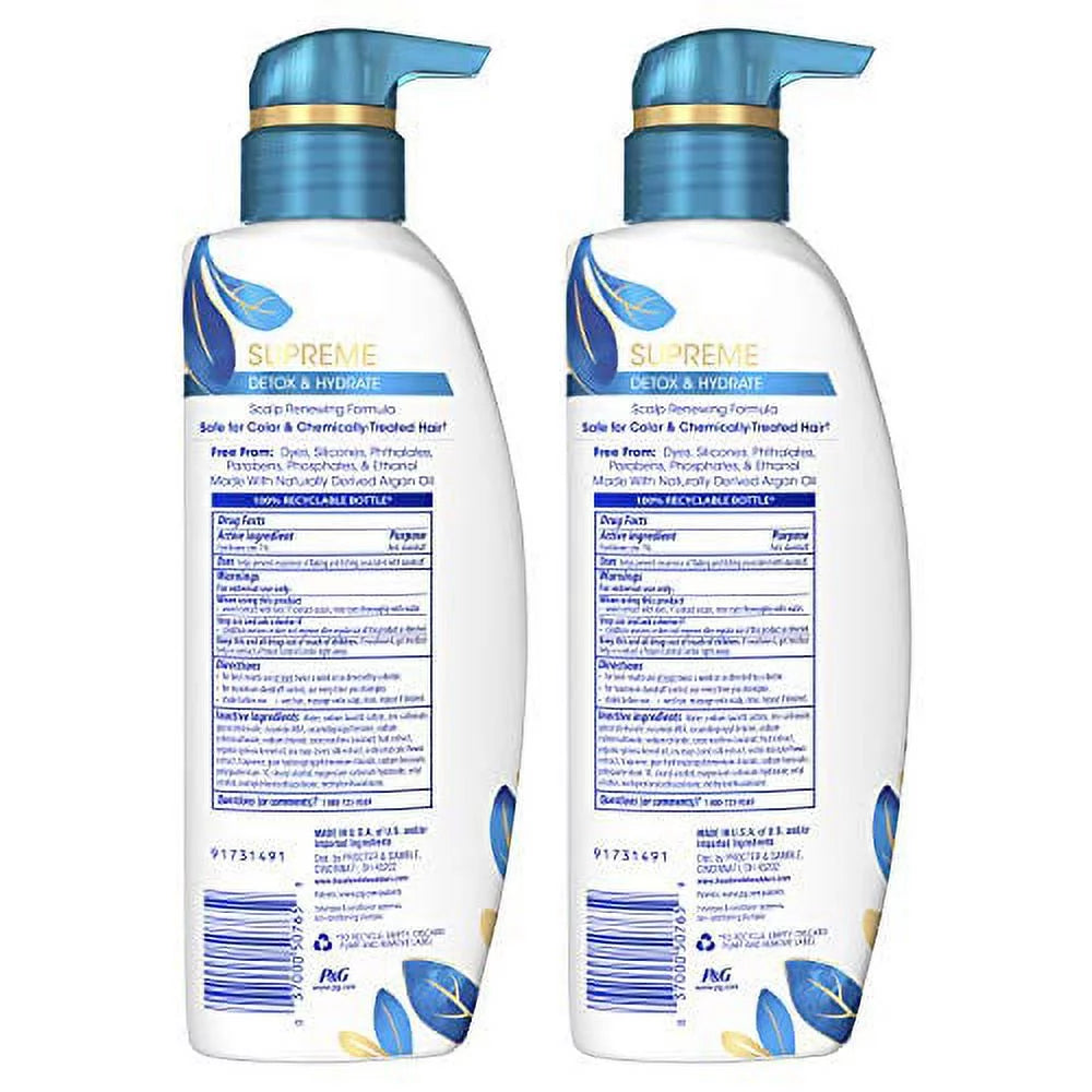 Head & Shoulders Supreme, Scalp Care and Dandruff Treatment Shampoo, with Argan Oil and Coconut Water, Detox and Hydrate Hair and Scalp, 11.8 Fl Oz Twin Pack