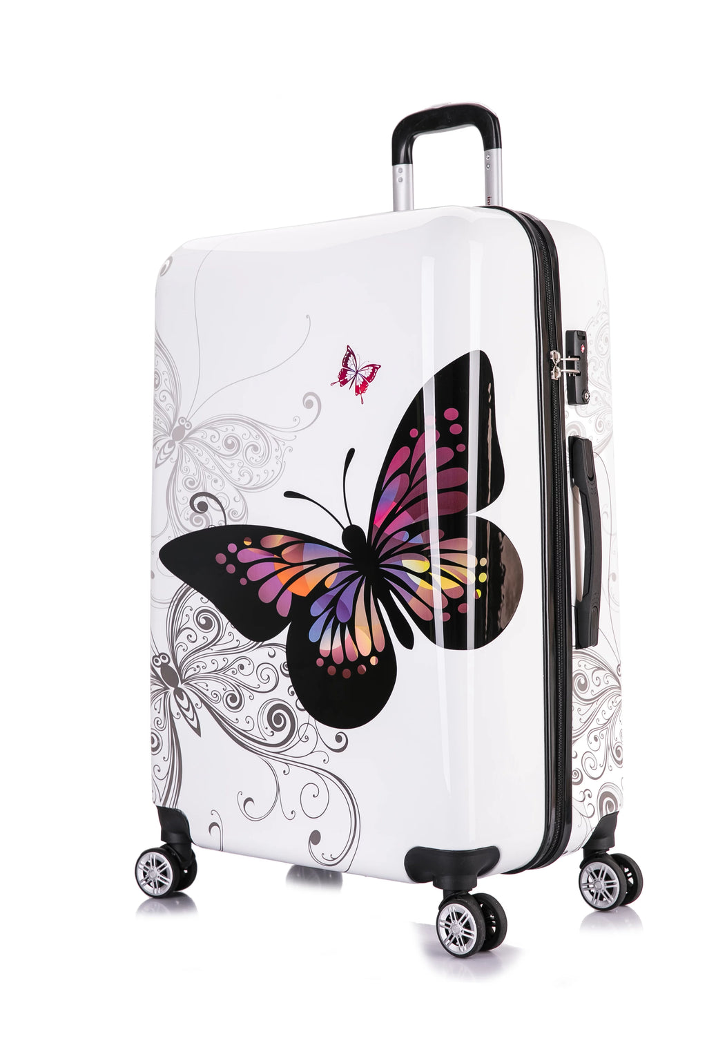 InUSA Print 3-Piece Hardside Luggage Sets with Spinner Wheels, Handle, Trolley, (20"/24"/28"), Butterfly