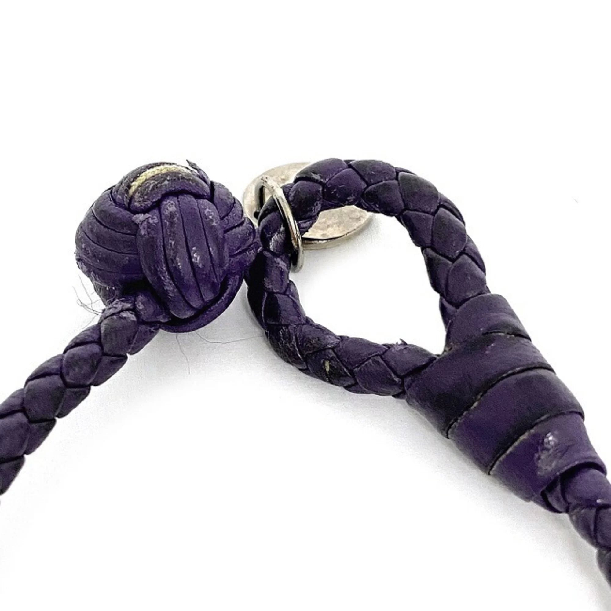 Used Bottega Veneta Ec-14203 Leather Charm Bracelet Purple,Silver (Fair)