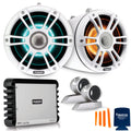 Fusion SG-FLT772SPW 7.7'' Sports White Tower Speaker with Swivel Clamps and SG-DA41400 4-Channel Amplifier