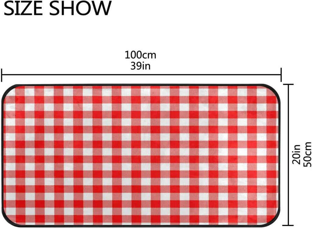 Bestwell Plaid Red and White Kitchen Rug Mat Anti-Fatigue Comfort Floor Mat Waterproof Non Slip Washable Kitchen Rug for Kitchen Washroom Bedroom Sink 39 x 20 inch