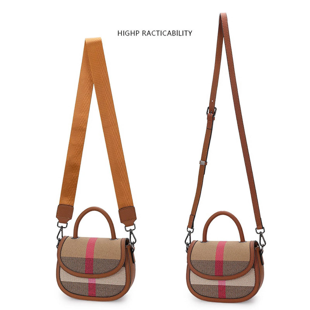 Aidrani   New Female One Shoulder Crossbody Bag Canvas with Cowhide Saddle Bag