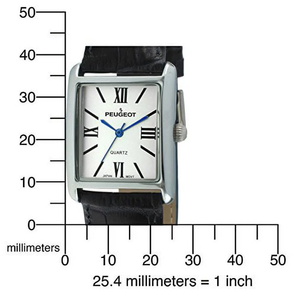 peugeot For Her silver tank roman numeral blue leather band watch 3036bl