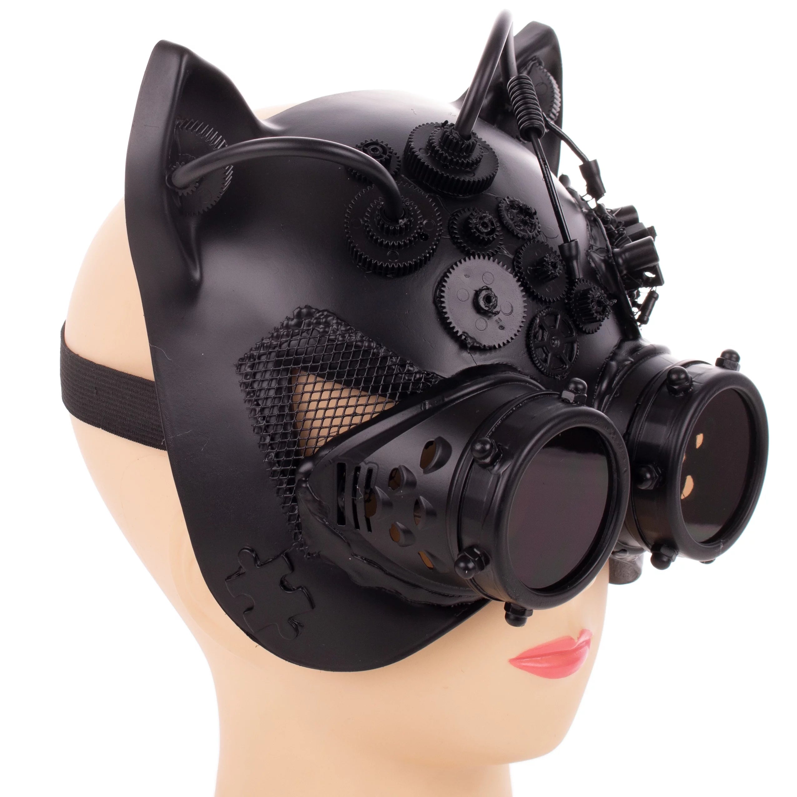 Kbw Black Steampunk Kitty Cat For Her Costume Half Mask with Goggles Masquerade