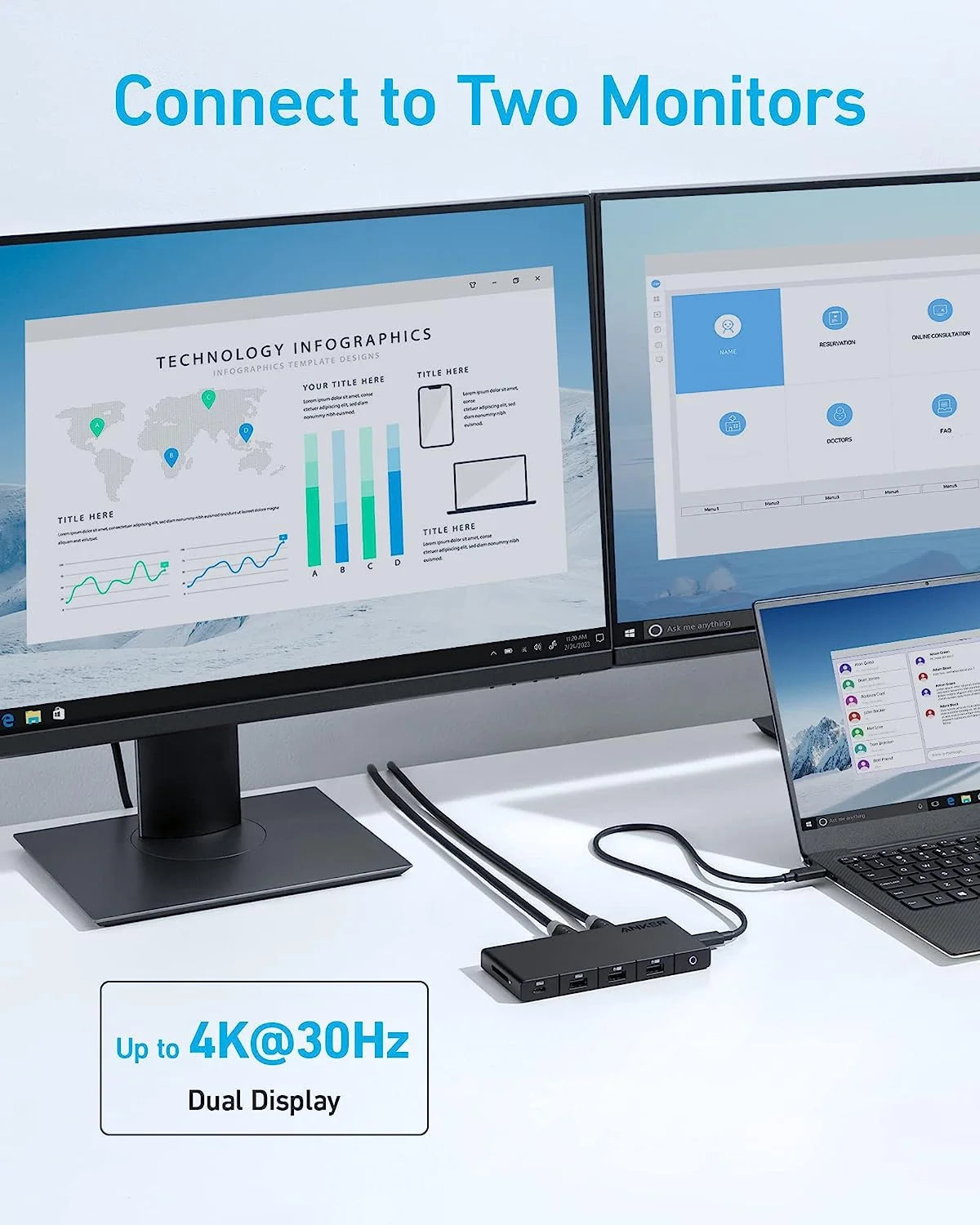 Anker 364 USB C Hub (10-in-1, Dual 4K HDMI) with Max 100W Power Delivery, Dual 4K HDMI Ports, 4 USB-A and USB-C Data Ports, Ethernet and SD Card Slot for Dell Laptop, ThinkPad, and More