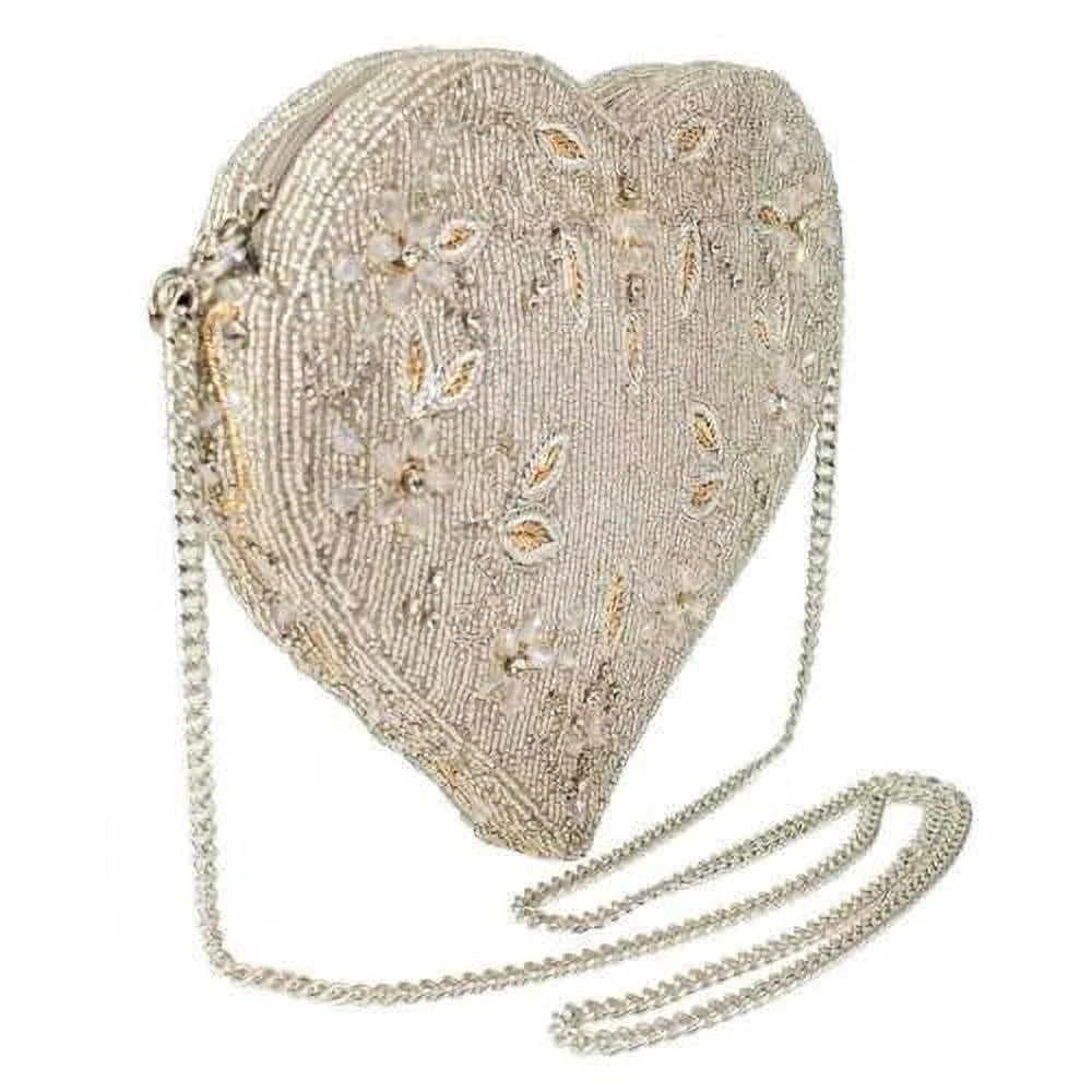 Mary Frances Spark of Love Silver Heart spring Beaded Crossbody Handbag BAG NEW