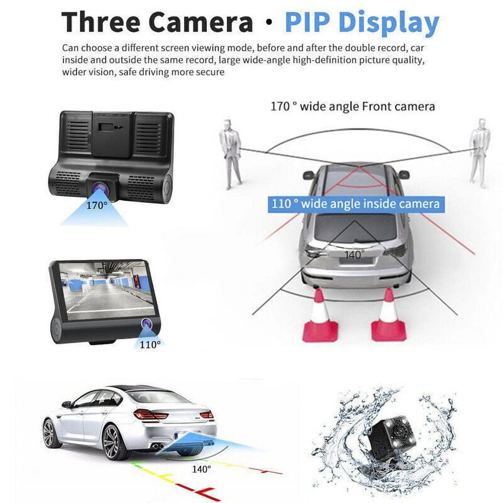 Xhy Car Dual Lens Dash Cam 1080P 4" HD DVR Front/Rear/Built-In Video Camera Driving Recorder G-Sensor, Motion Detection and Parking Monitoring