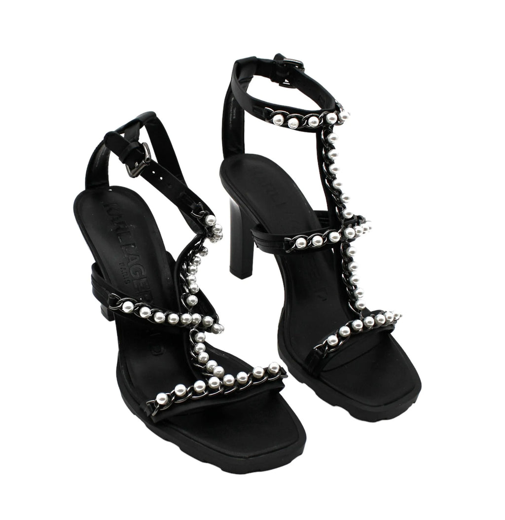 Karl Lagerfeld Paris Female Midge T-Strap Embellished Dress Sandals (Size 10 US )