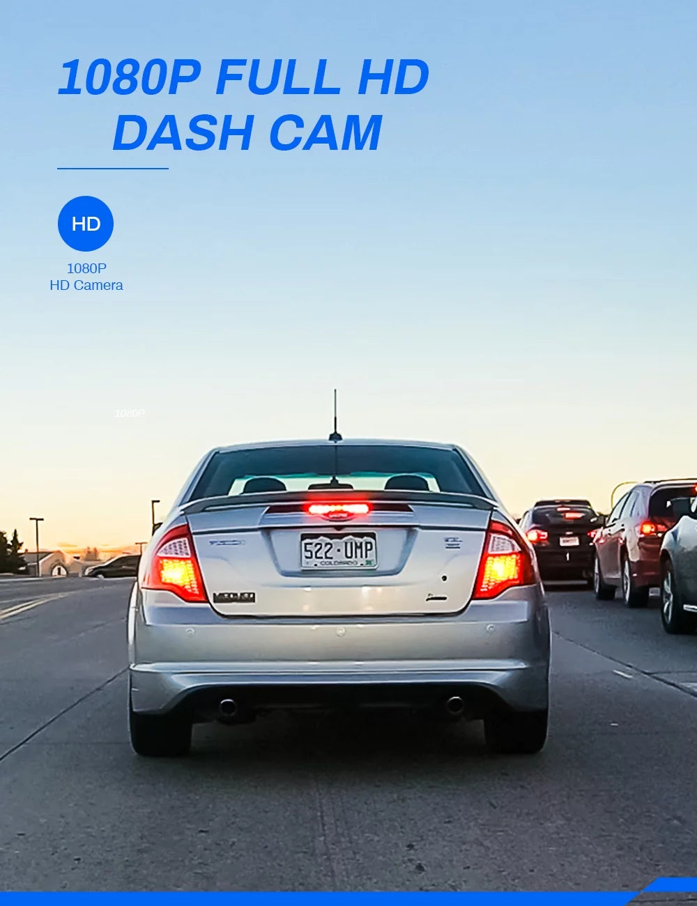 Dash Cam 1080P Full HD Front and Rear 3 Inch Car Cam 170°Wide Angle Screen, Black