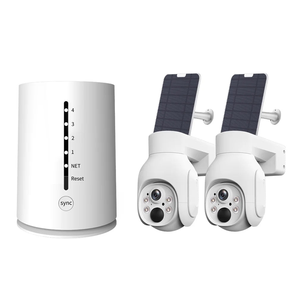 VIKVIZ CCTV System 2Pcs 4MP Rechargeable Battery WiFi PTZ IP Camera Kit with Solar Panels,4CH Base Station,Wireless Technology,Night Vision,Motion Detection