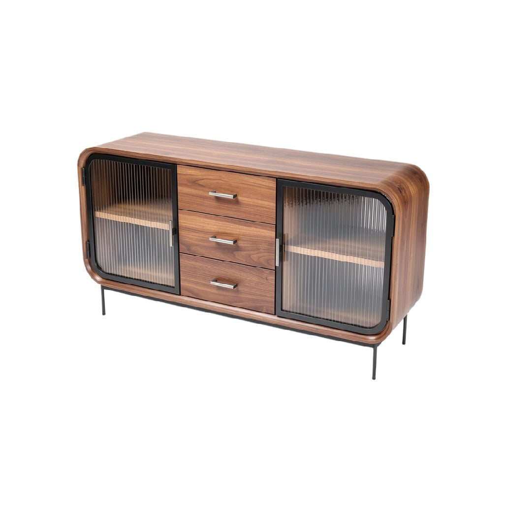 Mueble de almacenamiento moderno con puertas de vidrio y tiradores metálicos