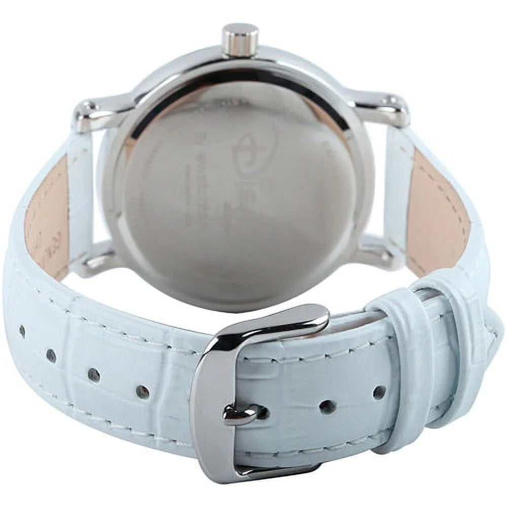 For Her Shinny Silver Vintage Articulating Alloy Case Watch, White Leather Strap