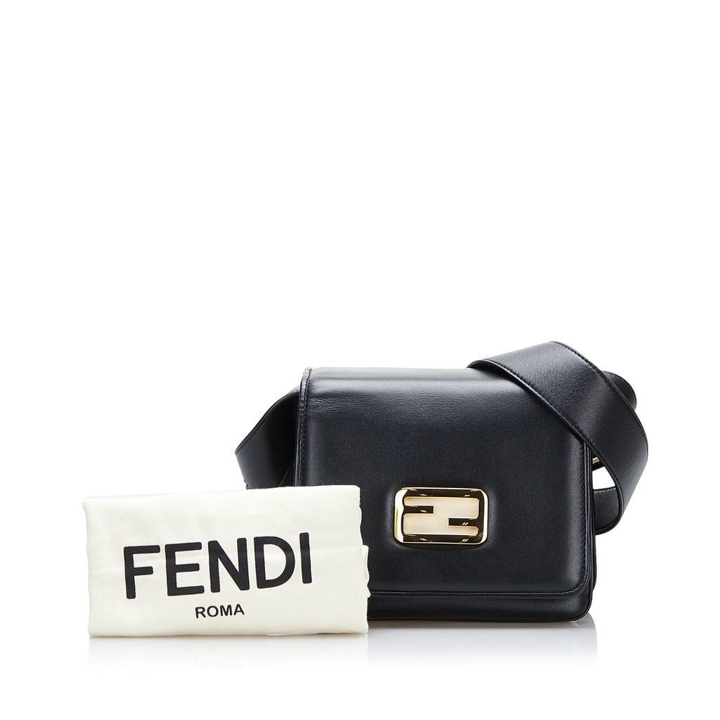 Used Authenticated Fendi Small ID Crossbody Bag Calf Leather Black Unisex (Good)