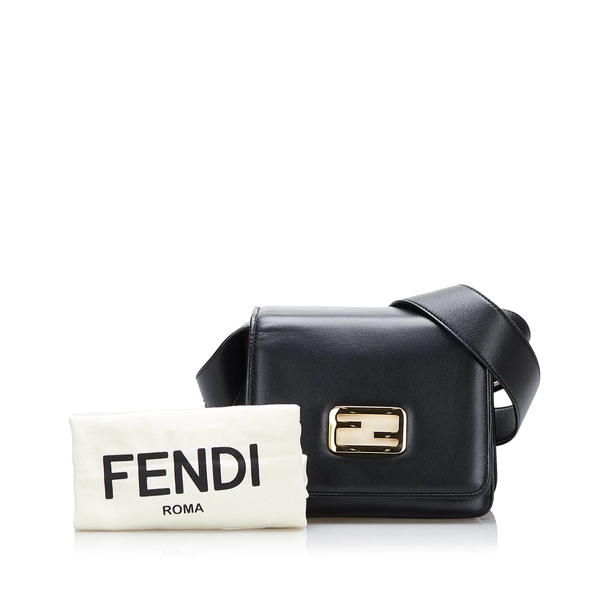 Used Authenticated Fendi Small ID Crossbody Bag Calf Leather Black Unisex (Good)