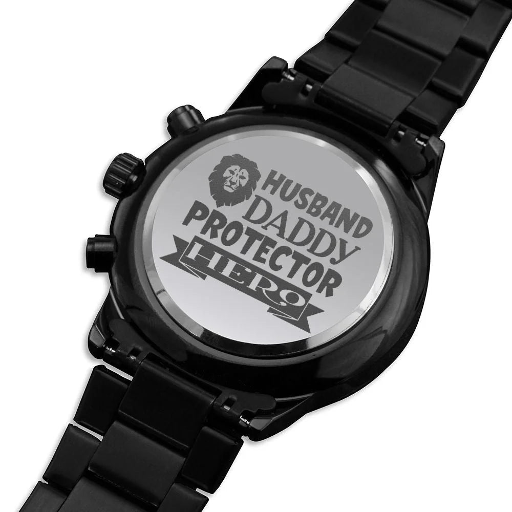 Husband Daddy Protector Hero Engraved Multifunction Analog Corrosion-free Alloy Chronograph Men's Watch W Copper Dial