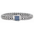 Designer Silver & Blue Sapphire Spiga Wheat Woven Bracelet - 8.25"