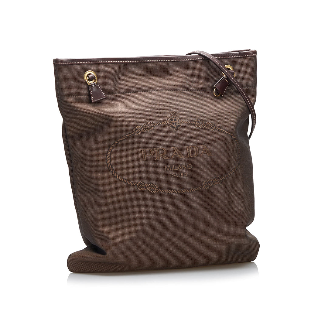 Used Authenticated Prada Canapa Logo Crossbody Canvas Fabric Brown Crossbody Bag Unisex (Good)