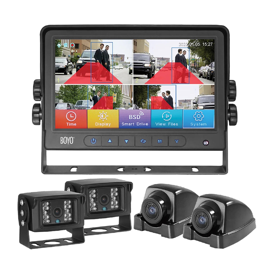 BOYO Vision VTC700AI-4 7-In. 4-Channel AHD Monitor and 4-Camera System with Intelligent Detection and Warning Alert, VTC700AI-4