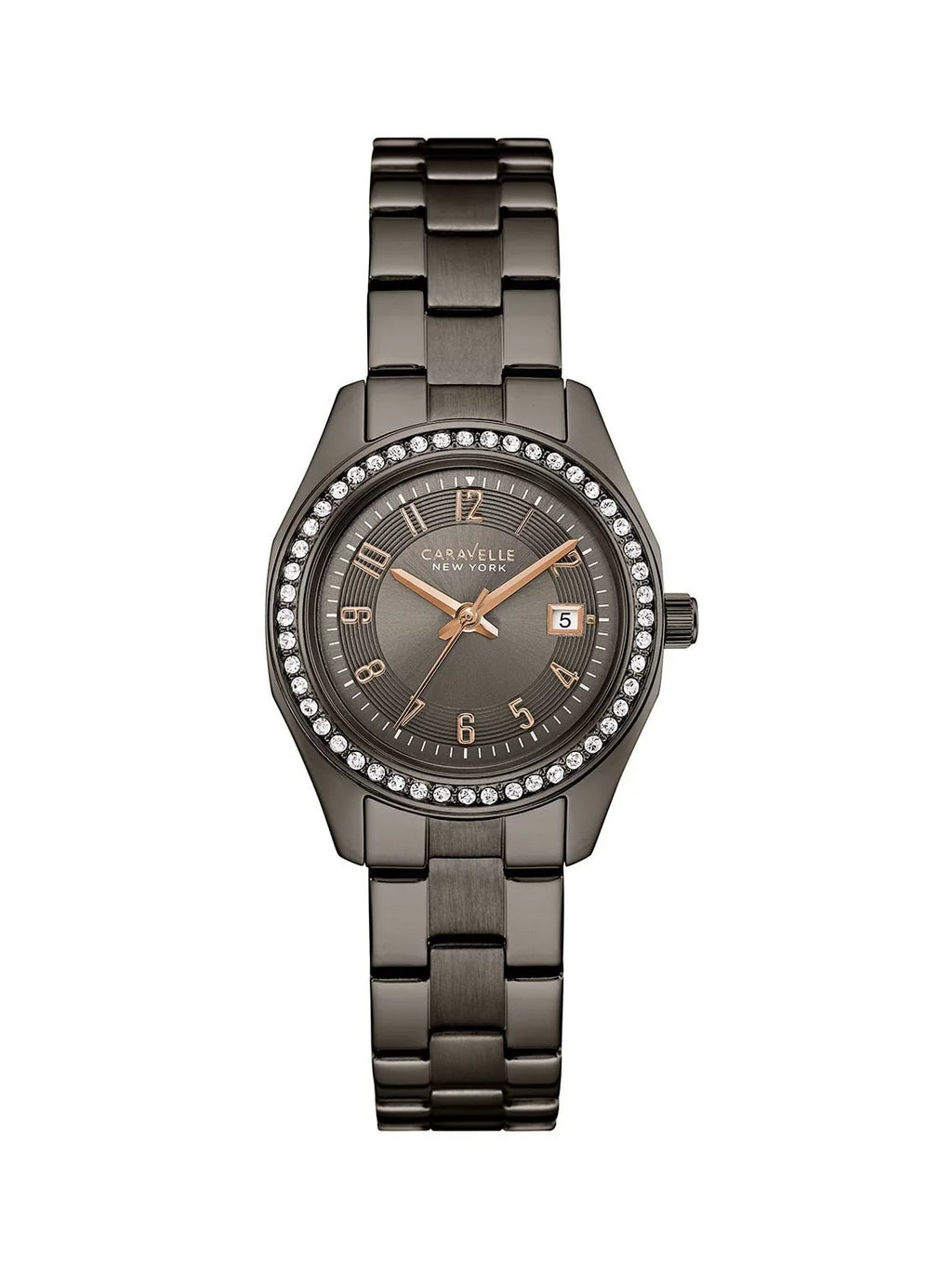 Caravelle 45M110 For Her Crystal Grey Dial Gunmetal IP Alloy Bracelet Watch
