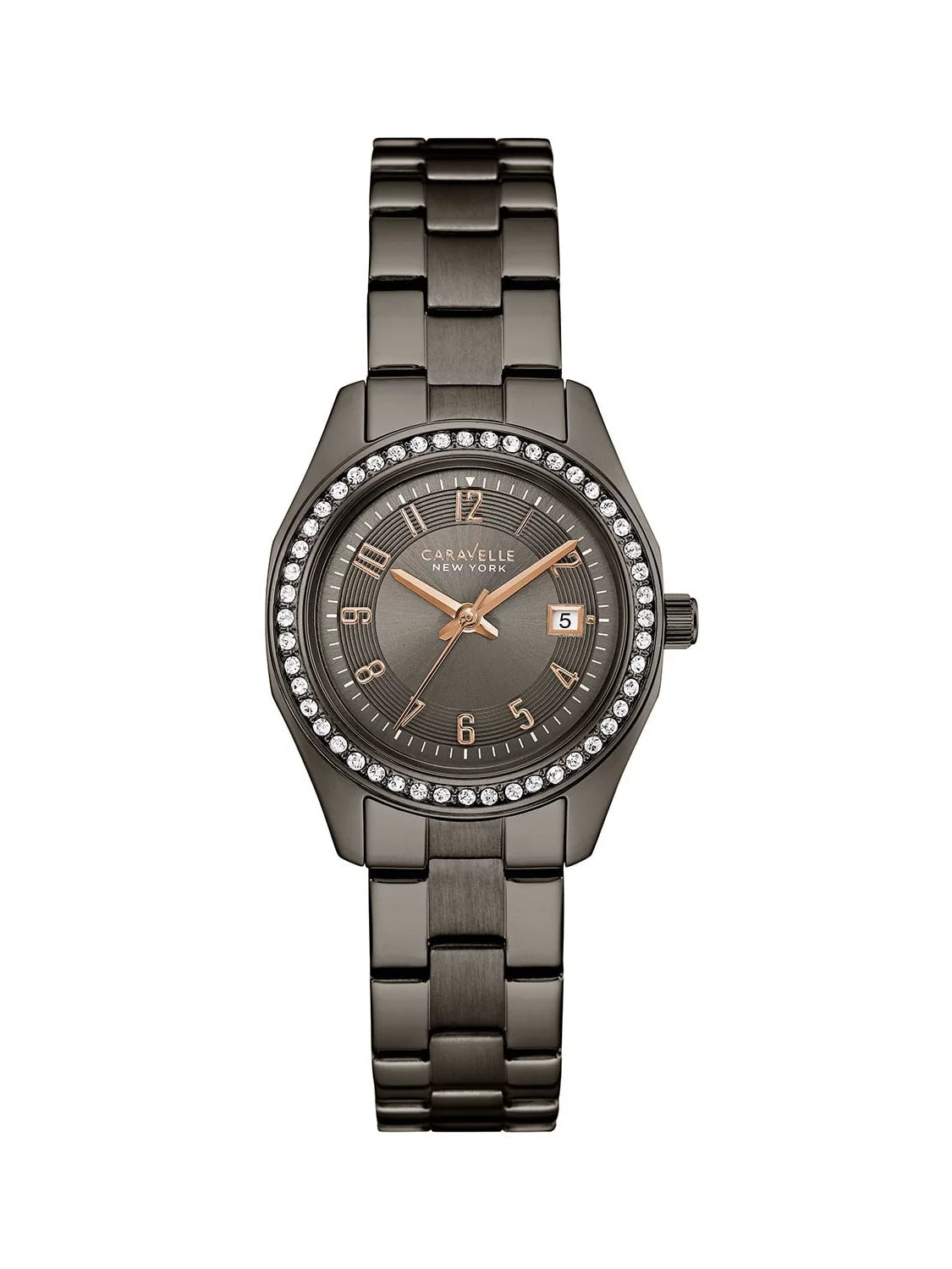 Caravelle 45M110 For Her Crystal Grey Dial Gunmetal IP Alloy Bracelet Watch
