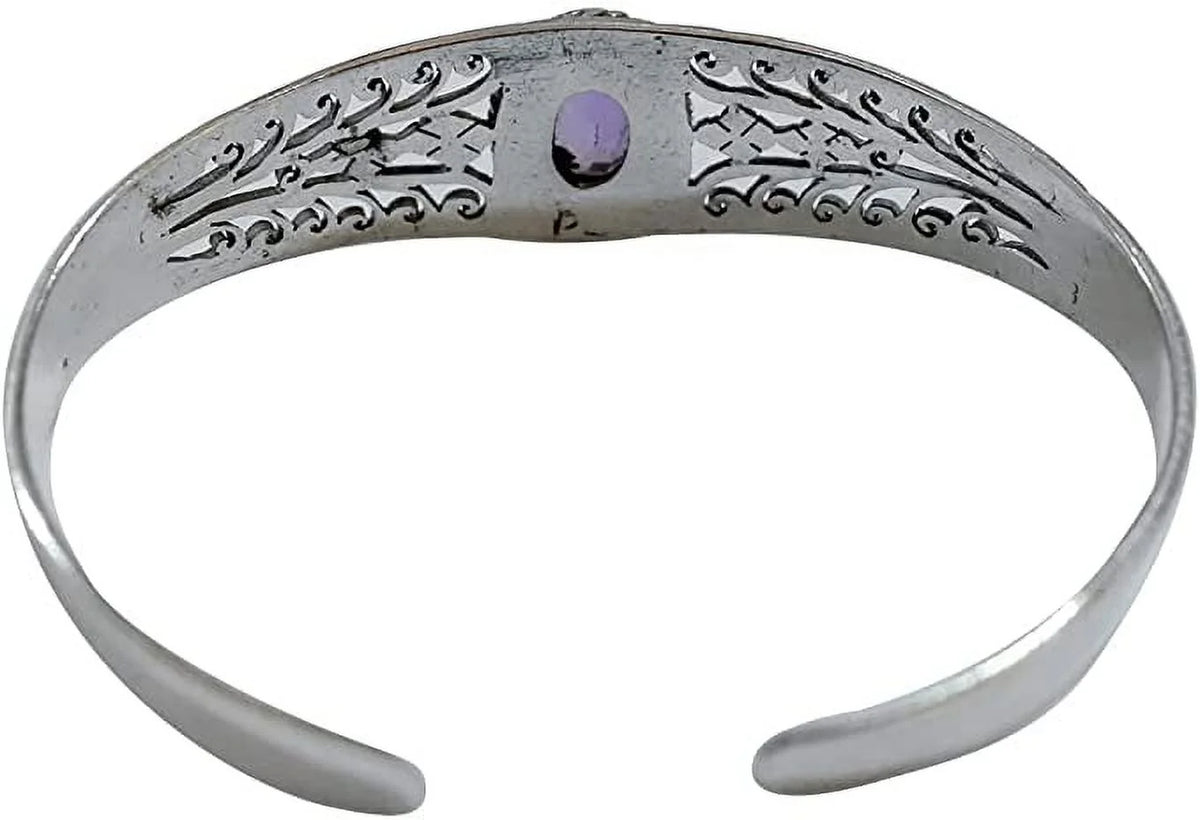 Genuine Purple Amethyst Gemstone Handmade Cuff Bracelet for Men Women, Genuine 925 Sterling Silver Fashion Bracelets, Adjustable Designer Jewelry for Gifts