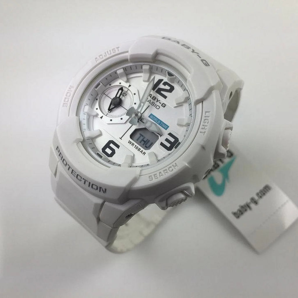 BGA230-7B For Her Baby-G White Ana-Digi Dial White Resin Strap World Time Alarm Watch