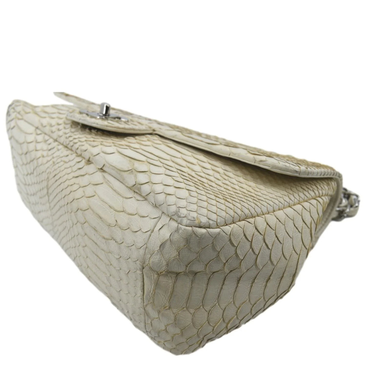 Used CHANEL Flap Python Leather Crossbody Bag Ivory