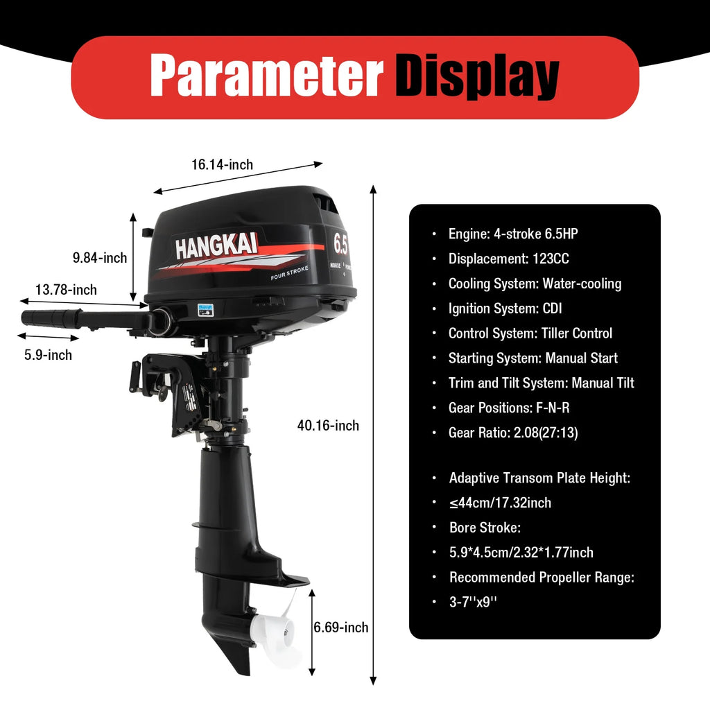 Anqidi 6.5HP 4 Stroke Outboard Motor 123CC Heavy Duty Boat Engine with Single Cylinder Water Cooling System & CDI Ignition Tiller Control Max 6000r/min