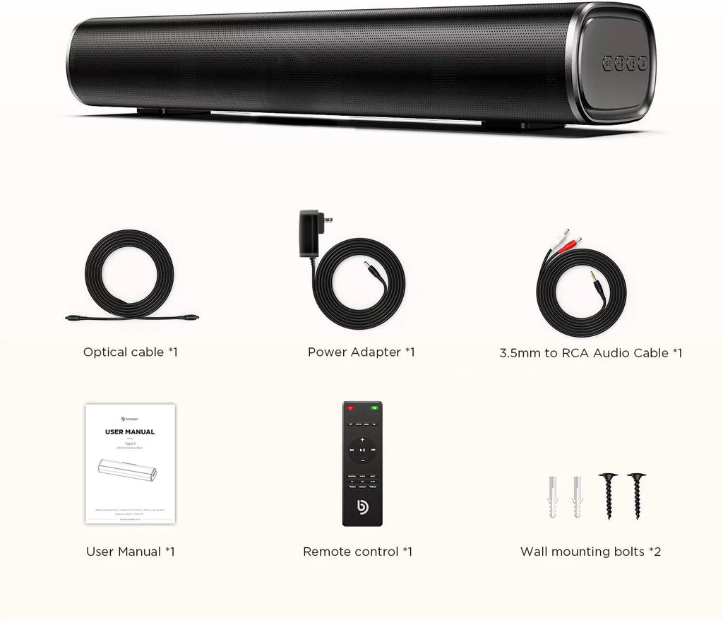 SoundBars For TV, Bomaker 16-Inch 2.0 TV Sound bar, Wireless Bluetooth 5.0 Computer Speaker, 105dB, 3D Surround Sound