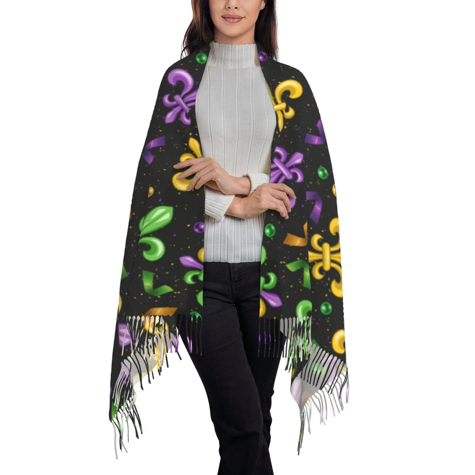 Bingfone Soft Cashmere Feel Scarf For Women Elegant Art Print Winter Warm Scarves Large Shawl Wrap Gifts- Mardi Gras Carnival4