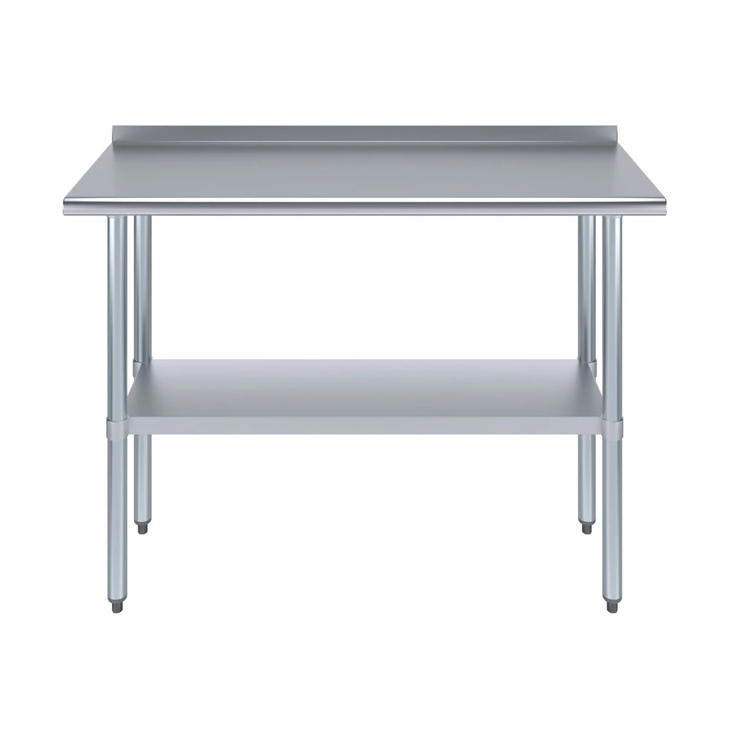 AmGood 18" X 48" Rust-resistant Metal Work Table with 1.5" Backsplash | Metal Kitchen Food Prep Table | NSF